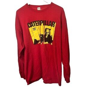 Caterpillar Men's 2XL Red Long Sleeve T-Shirt Tractor CAT Bulldozer Equipment